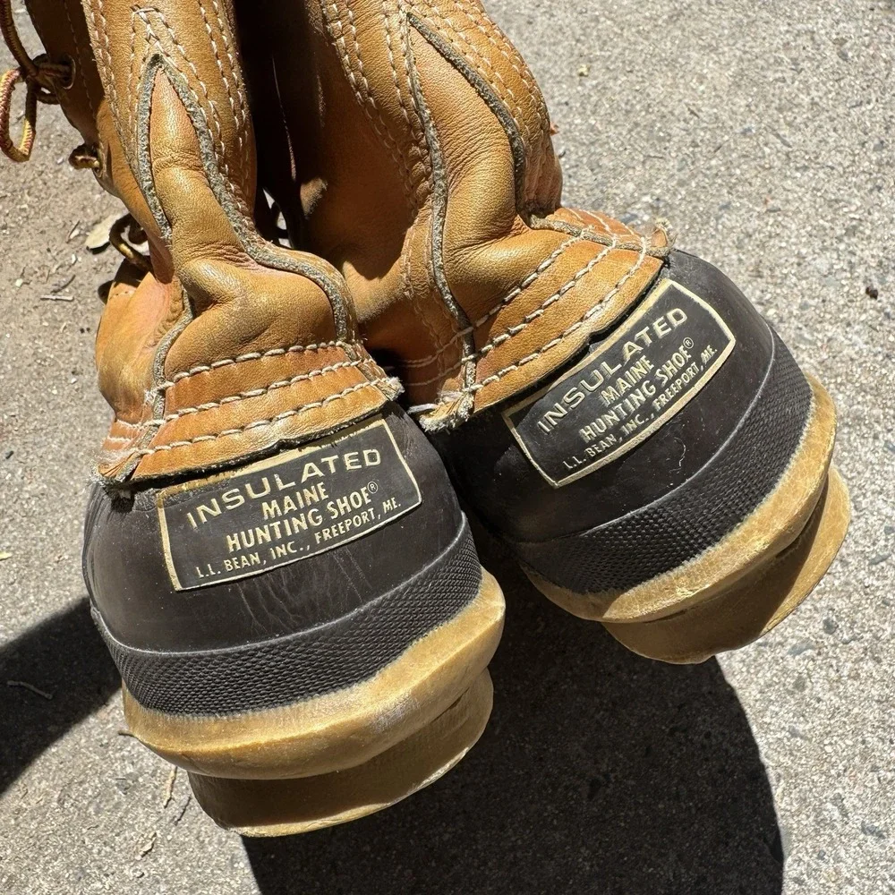 Vintage 80s LL Bean Maine Duck Boots Tan Size US 10 M Rain Hunting